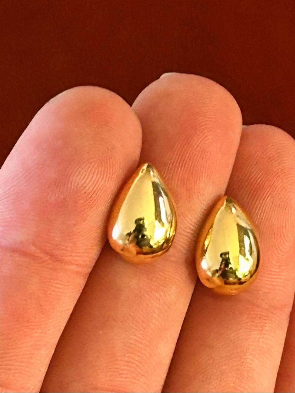 Polished Gold Teardrop Stud Earrings for Women